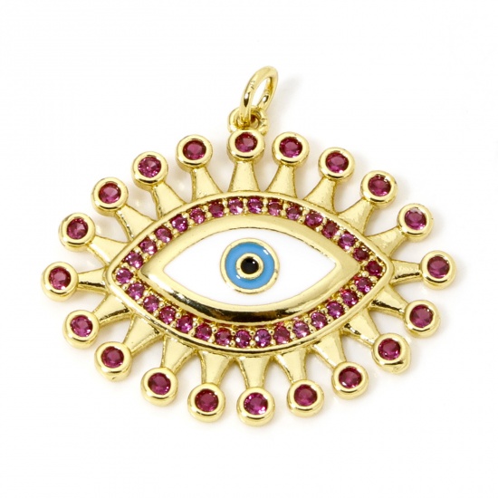 Imagen de 1 Unidad Respetuoso del Medio Ambiente Latón Religión Colgantes Mal de ojo 18K Oro Real Chapado Esmalte Rojo Ciruela Circón Artificial 3cm x 2.8cm