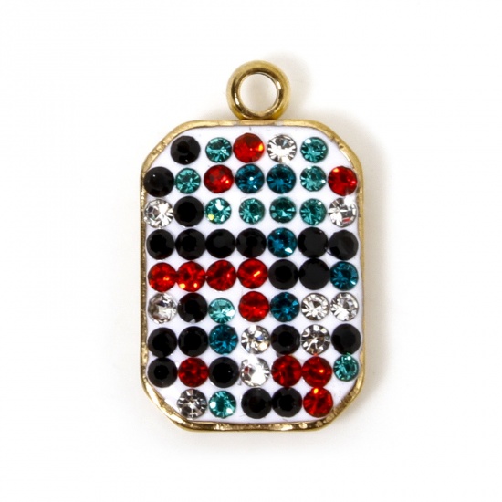 Image de 5 Pcs Breloques en 304 Acier Inoxydable Placage sous Vide PVD Respectueux de l'Environnement Géométrique Octogone Plaqué Or Véritable 18K à Strass Coloré 17mm x 10mm