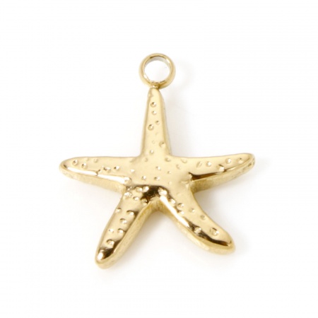 Picture of 2 PCs Eco-friendly PVD Vacuum Plating Waterproof Anti-Tarnish Hypoallergenic 304 Stainless Steel Ocean Jewelry Charms 18K Real Gold Plated Starfish 14mm x 13mm