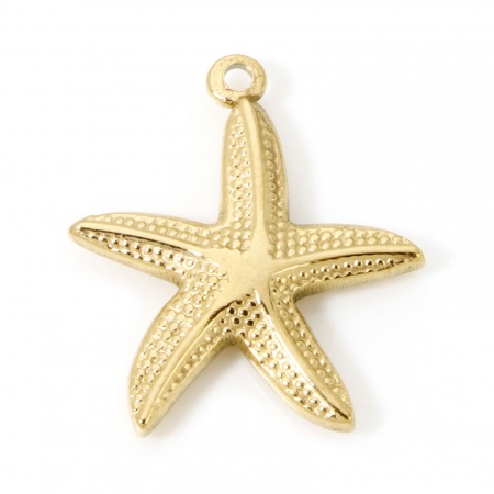 Picture of 2 PCs Eco-friendly PVD Vacuum Plating Waterproof Anti-Tarnish Hypoallergenic 304 Stainless Steel Ocean Jewelry Charms 18K Real Gold Plated Starfish 27mm x 25mm