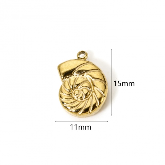 Picture of 2 PCs Eco-friendly PVD Vacuum Plating 304 Stainless Steel Ocean Jewelry Charms 18K Real Gold Plated Conch/ Sea Snail 15mm x 11mm