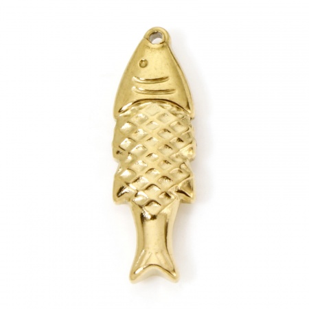 Picture of 2 PCs Eco-friendly PVD Vacuum Plating Waterproof Anti-Tarnish Hypoallergenic 304 Stainless Steel Ocean Jewelry Charms 18K Real Gold Plated Fish Animal 24mm x 8mm