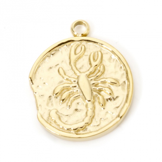 Bild von 1 Stück Umweltfreundliche PVD-Vakuumbeschichtung 304 Edelstahl Charms Rund 14K Echtgold plattiert Sternbild Skorpion 18mm x 15mm