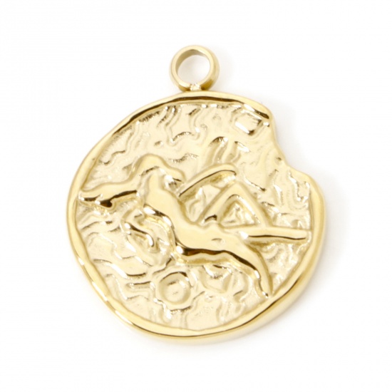 Bild von 1 Stück Umweltfreundliche PVD-Vakuumbeschichtung 304 Edelstahl Charms Rund 14K Echtgold plattiert Sternbild Jungfrau 18mm x 15mm
