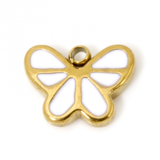Imagen de 1 Unidad Recubrimiento al Vacío PVD Ecológico 304 Acero Inoxidable Insecto Colgantes Mariposa 14K Oro Real Chapado Blanco Esmalte 9.5mm x 7mm