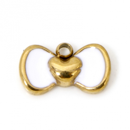 Imagen de 1 Unidad Recubrimiento al Vacío PVD Ecológico 304 Acero Inoxidable Colgantes 14K Oro Real Chapado Blanco Nudo Mariposa Esmalte 10mm x 6mm