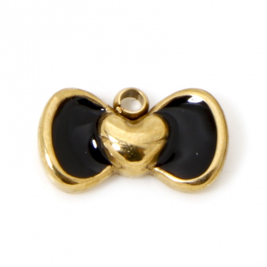 Imagen de 1 Unidad Recubrimiento al Vacío PVD Ecológico 304 Acero Inoxidable Colgantes 14K Oro Real Chapado Negro Nudo Mariposa Esmalte 10mm x 6mm