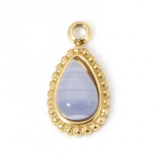 Immagine di 1 Pz Placcatura Sottovuoto PVD Ecologica 304 Acciaio Inossidabile Ciondoli Goccia 14K Vero Oro Placcato Grigio Con Cabochon di Gemma Sintetica 12mm x 6mm