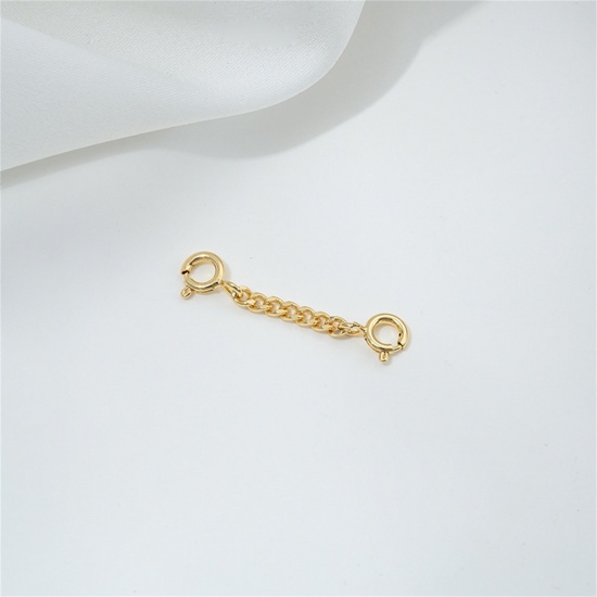 Picture of 2 PCs Eco-friendly Brass Extender Chain 14K Real Gold Plated With Spring Ring Clasp 3cm