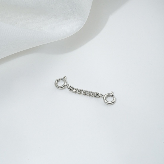 Picture of 2 PCs Eco-friendly Brass Extender Chain Real Platinum Plated With Spring Ring Clasp 3cm