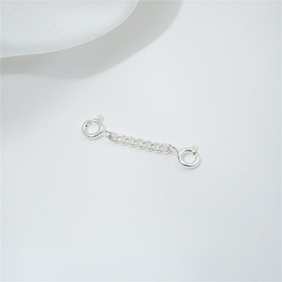 Picture of 2 PCs Eco-friendly Brass Extender Chain Silver Plated With Spring Ring Clasp 3cm