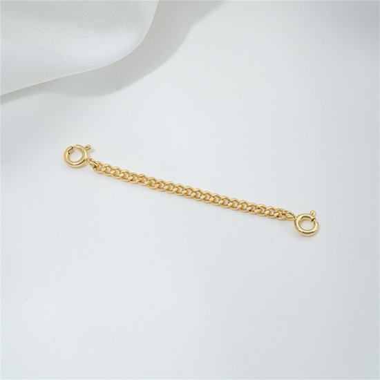 Picture of 2 PCs Eco-friendly Brass Extender Chain 14K Real Gold Plated With Spring Ring Clasp 6cm