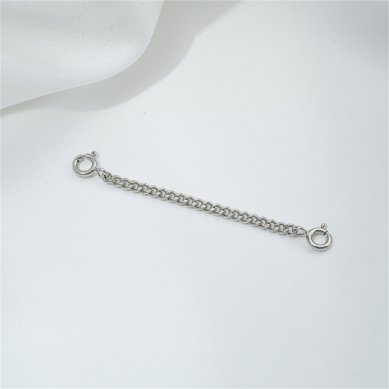 Picture of 2 PCs Eco-friendly Brass Extender Chain Real Platinum Plated With Spring Ring Clasp 6cm