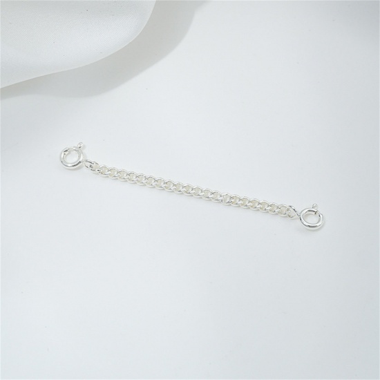 Picture of 2 PCs Eco-friendly Brass Extender Chain Silver Plated With Spring Ring Clasp 6cm