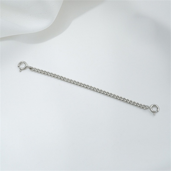 Picture of 2 PCs Eco-friendly Brass Extender Chain Real Platinum Plated With Spring Ring Clasp 9cm