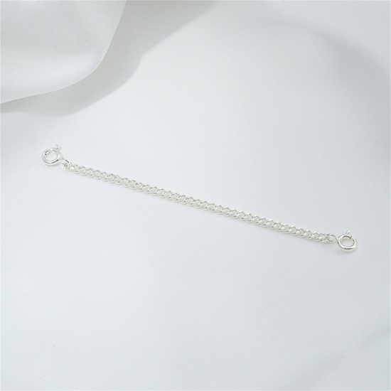 Picture of 2 PCs Eco-friendly Brass Extender Chain Silver Plated With Spring Ring Clasp 9cm