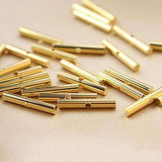 Picture of 5 PCs Brass Beads For DIY Jewelry Making 18K Gold Plated Tube About 3cm x 2cm