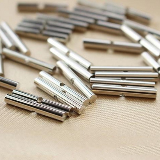 Picture of 5 PCs Brass Beads For DIY Jewelry Making Platinum Plated Tube About 3cm x 2cm