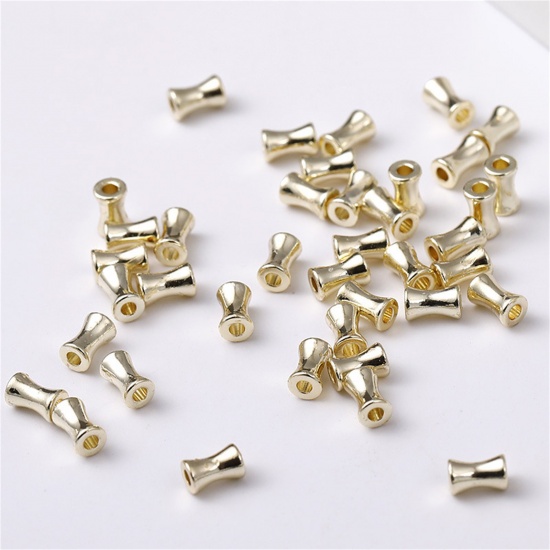 Picture of 10 PCs Brass Beads For DIY Jewelry Making 14K Gold Plated Bamboo-shaped About 6mm x 3.8mm, Hole: Approx 1.5mm