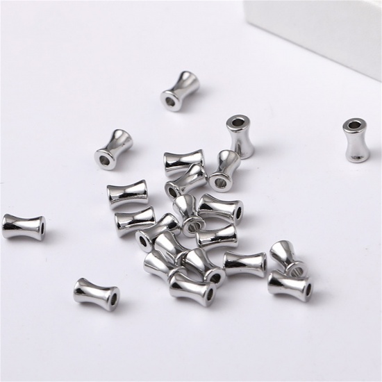 Picture of 10 PCs Brass Beads For DIY Jewelry Making Platinum Plated Bamboo-shaped About 6mm x 3.8mm, Hole: Approx 1.5mm