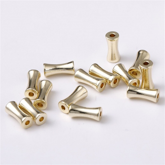 Picture of 10 PCs Brass Beads For DIY Jewelry Making 14K Gold Plated Bamboo-shaped About 11mm x 4.8mm, Hole: Approx 1.6mm