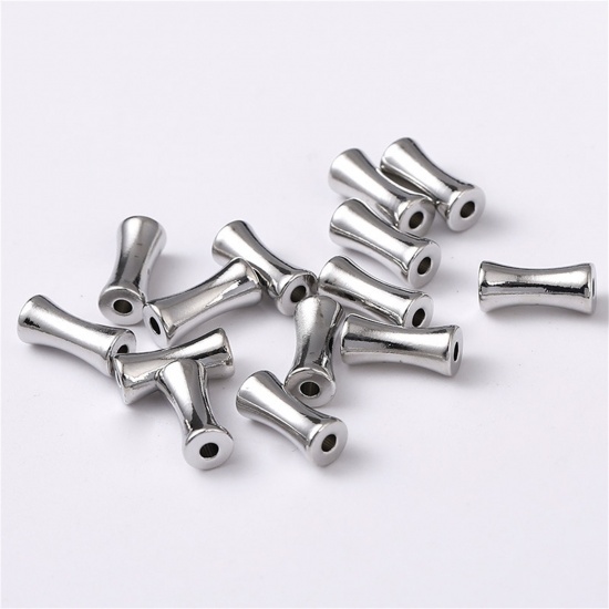 Picture of 10 PCs Brass Beads For DIY Jewelry Making Platinum Plated Bamboo-shaped About 11mm x 4.8mm, Hole: Approx 1.6mm