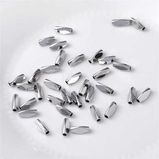 Immagine di 10 Pz Ottone Perline per la Creazione di Gioielli con Fai-da-te Platino Placcato Barile Sezione Circa 9mmx 3.5mm, Foro:Circa 1.5mm