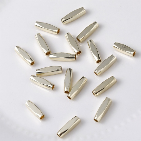 Immagine di 10 Pz Ottone Perline per la Creazione di Gioielli con Fai-da-te Placcato Oro 14K Barile Sezione Circa 12mmx 3mm, Foro:Circa 1.9mm