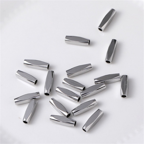 Immagine di 10 Pz Ottone Perline per la Creazione di Gioielli con Fai-da-te Platino Placcato Barile Sezione Circa 12mmx 3mm, Foro:Circa 1.9mm