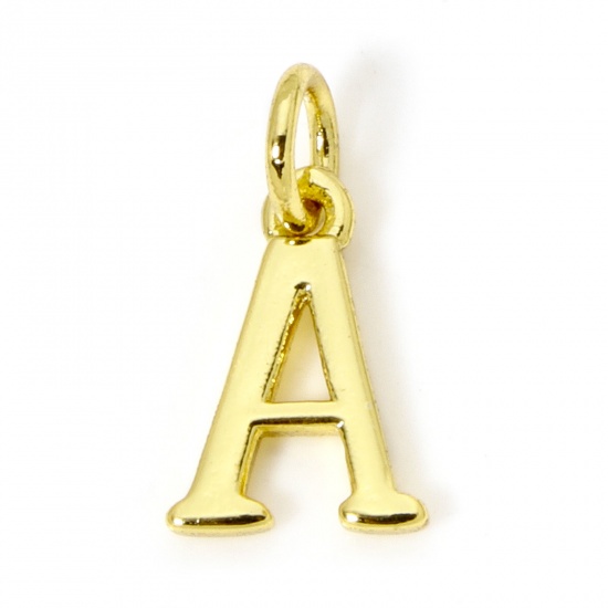 Picture of 5 PCs Eco-friendly Brass Charms 18K Real Gold Plated Capital Alphabet Initial Letter Message " A " 14mm x 8mm