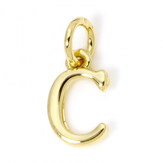 Picture of 5 PCs Eco-friendly Brass Charms 18K Real Gold Plated Capital Alphabet Initial Letter Message " C " 13mm x 6mm