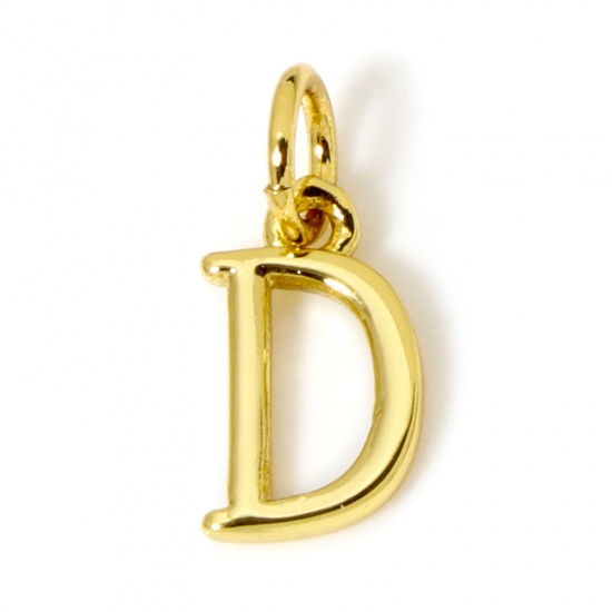 Picture of 5 PCs Eco-friendly Brass Charms 18K Real Gold Plated Capital Alphabet Initial Letter Message " D " 13mm x 6mm
