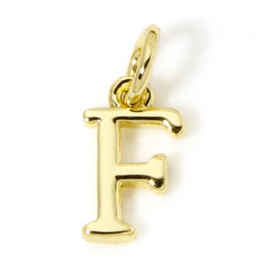 Picture of 5 PCs Eco-friendly Brass Charms 18K Real Gold Plated Capital Alphabet Initial Letter Message " F " 13mm x 6mm