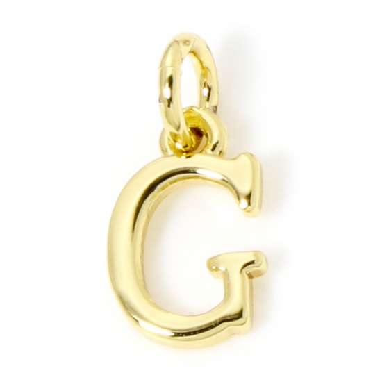 Picture of 5 PCs Eco-friendly Brass Charms 18K Real Gold Plated Capital Alphabet Initial Letter Message " G " 13mm x 6.5mm