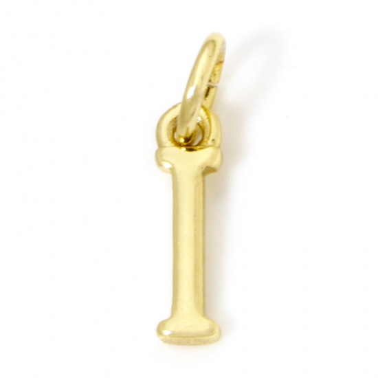 Picture of 5 PCs Eco-friendly Brass Charms 18K Real Gold Plated Capital Alphabet Initial Letter Message " I " 13.5mm x 3mm