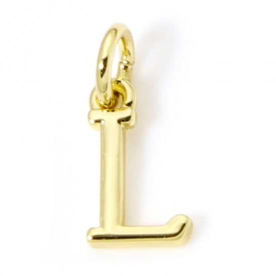 Picture of 5 PCs Eco-friendly Brass Charms 18K Real Gold Plated Capital Alphabet Initial Letter Message " L " 13mm x 6mm
