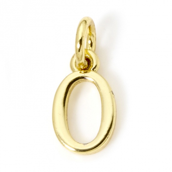 Picture of 5 PCs Eco-friendly Brass Charms 18K Real Gold Plated Capital Alphabet Initial Letter Message " O " 13.5mm x 6mm