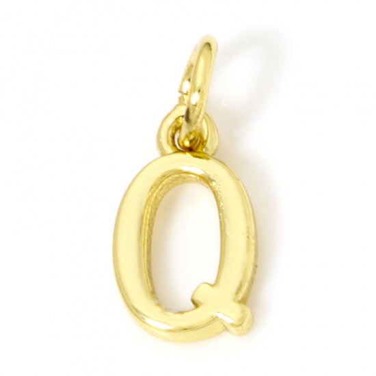 Picture of 5 PCs Eco-friendly Brass Charms 18K Real Gold Plated Capital Alphabet Initial Letter Message " Q " 13mm x 6mm