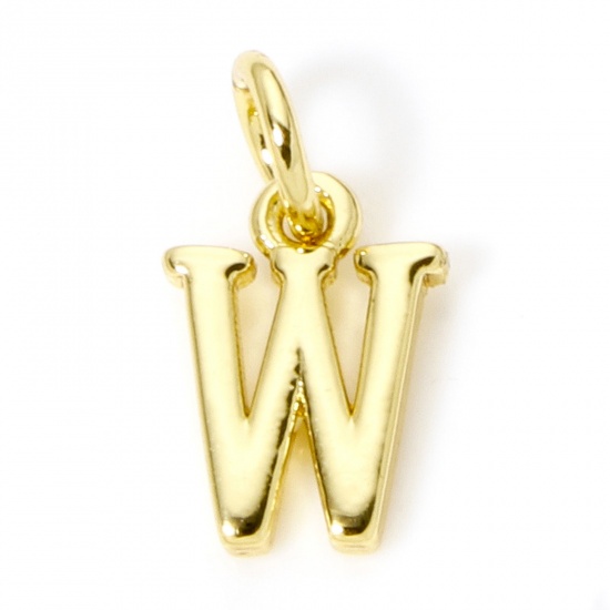 Picture of 5 PCs Eco-friendly Brass Charms 18K Real Gold Plated Capital Alphabet Initial Letter Message " W " 13.5mm x 7mm