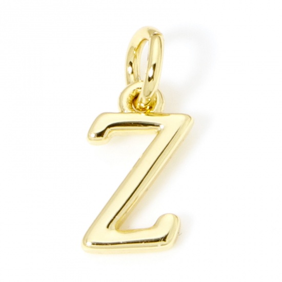 Picture of 5 PCs Eco-friendly Brass Charms 18K Real Gold Plated Capital Alphabet Initial Letter Message " Z " 14mm x 6mm