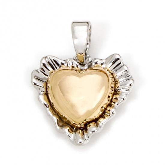 Imagen de 2 Unidades Latón día de San Valentín Colgantes Charms 18K Oro Real Chapado & Platino Real Chapado Dos Colores Corazón 19mm x 14.5mm