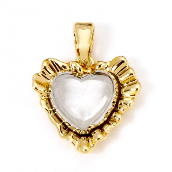 Imagen de 2 Unidades Latón día de San Valentín Colgantes Charms 18K Oro Real Chapado & Platino Real Chapado Dos Colores Corazón 19mm x 14.5mm
