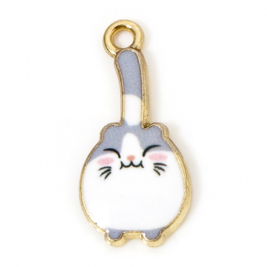 Picture of 10 PCs Zinc Based Alloy Charms Gold Plated Multicolor Cat Animal Enamel 23mm x 11mm