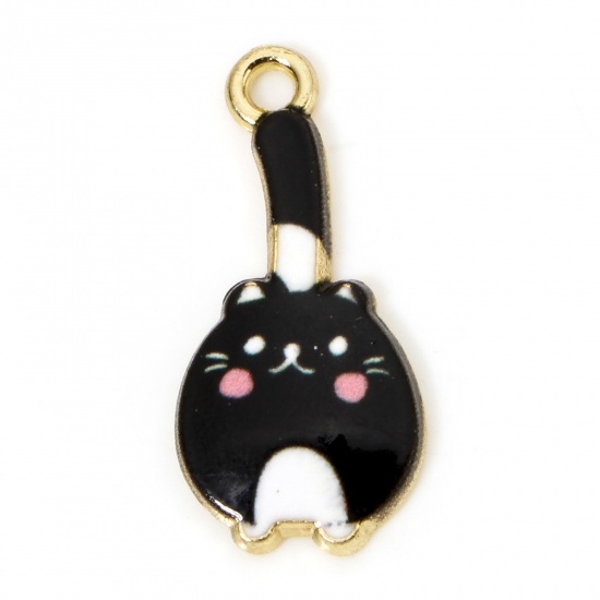 Picture of 10 PCs Zinc Based Alloy Charms Gold Plated Multicolor Cat Animal Enamel 23mm x 11mm