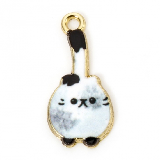 Picture of 10 PCs Zinc Based Alloy Charms Gold Plated Multicolor Cat Animal Enamel 23mm x 11mm