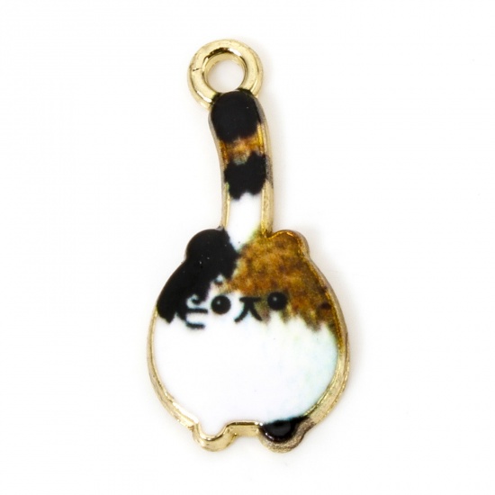 Picture of 10 PCs Zinc Based Alloy Charms Gold Plated Multicolor Cat Animal Enamel 23mm x 11mm