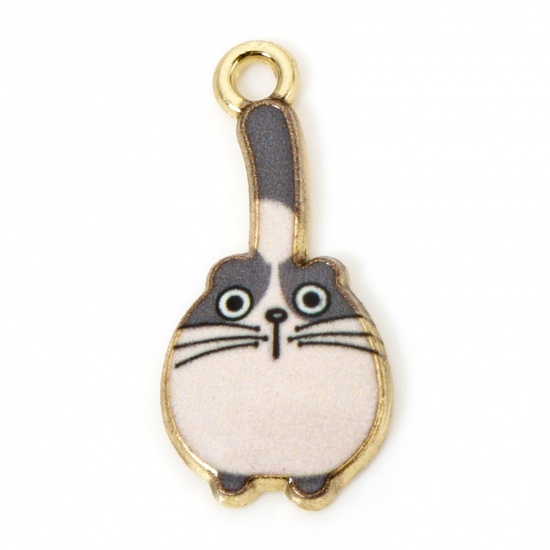 Picture of 10 PCs Zinc Based Alloy Charms Gold Plated Multicolor Cat Animal Enamel 23mm x 11mm