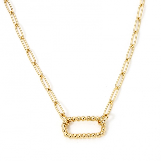 Picture of 1 Piece Brass Paperclip Chain Necklace Gold Plated Rectangle With Spring Ring Clasp 46cm(18.1") long, Chain Size: 3mm