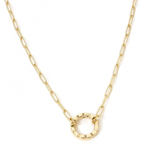 Picture of 1 Piece Brass Paperclip Chain Necklace Gold Plated Circle Ring With Spring Ring Clasp 46cm(18.1") long, Chain Size: 3mm