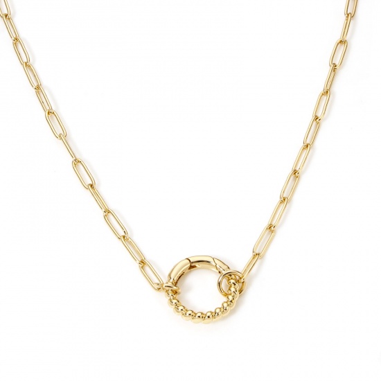 Picture of 1 Piece Brass Paperclip Chain Necklace Gold Plated Circle Ring With Spring Ring Clasp 46cm(18.1") long, Chain Size: 3mm